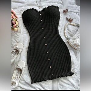Black Ribbed Bustier Bodycon Dress/Swimsuit Coverup